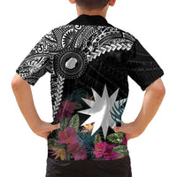 Black Nauru Family Matching Off Shoulder Maxi Dress and Hawaiian Shirt Naoero Map With Polynesian Tropical Flowers LT14 - Polynesian Pride