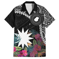 Black Nauru Family Matching Off Shoulder Maxi Dress and Hawaiian Shirt Naoero Map With Polynesian Tropical Flowers LT14 Dad's Shirt - Short Sleeve Black - Polynesian Pride