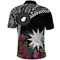 Black Nauru Polo Shirt Naoero Map With Polynesian Tropical Flowers LT14 - Polynesian Pride