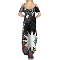 Black Nauru Summer Maxi Dress Naoero Map With Polynesian Tropical Flowers LT14 - Polynesian Pride