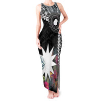 Black Nauru Tank Maxi Dress Naoero Map With Polynesian Tropical Flowers LT14 Women Black - Polynesian Pride