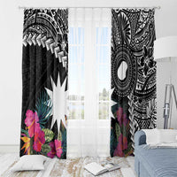 Black Nauru Window Curtain Naoero Map With Polynesian Tropical Flowers