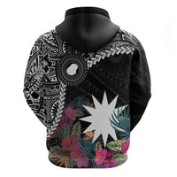 Black Nauru Zip Hoodie Naoero Map With Polynesian Tropical Flowers LT14 - Polynesian Pride