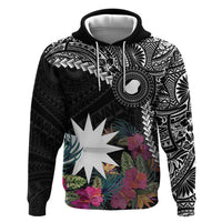 Black Nauru Zip Hoodie Naoero Map With Polynesian Tropical Flowers LT14 Pullover Hoodie Black - Polynesian Pride