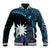 Blue Nauru Baseball Jacket Naoero Map With Polynesian Tropical Flowers