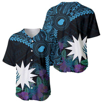 Blue Nauru Baseball Jersey Naoero Map With Polynesian Tropical Flowers LT14 - Polynesian Pride