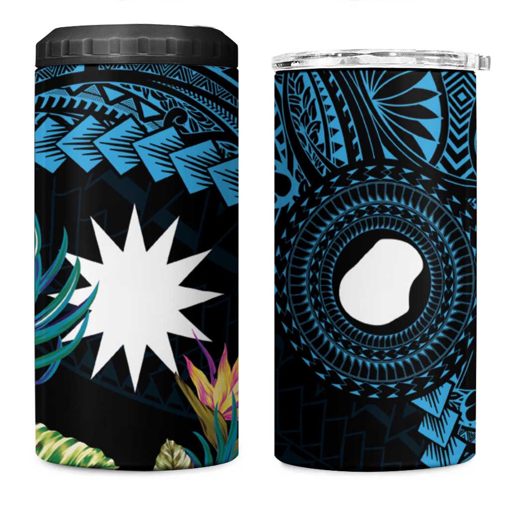 Blue Nauru 4 in 1 Can Cooler Tumbler Naoero Map With Polynesian Tropical Flowers LT14 One Size: 16 oz Blue - Polynesian Pride