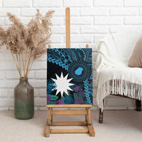 Blue Nauru Canvas Wall Art Naoero Map With Polynesian Tropical Flowers
