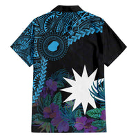 Blue Nauru Family Matching Off Shoulder Maxi Dress and Hawaiian Shirt Naoero Map With Polynesian Tropical Flowers LT14 - Polynesian Pride