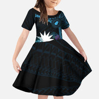 Blue Nauru Family Matching Tank Maxi Dress and Hawaiian Shirt Naoero Map With Polynesian Tropical Flowers