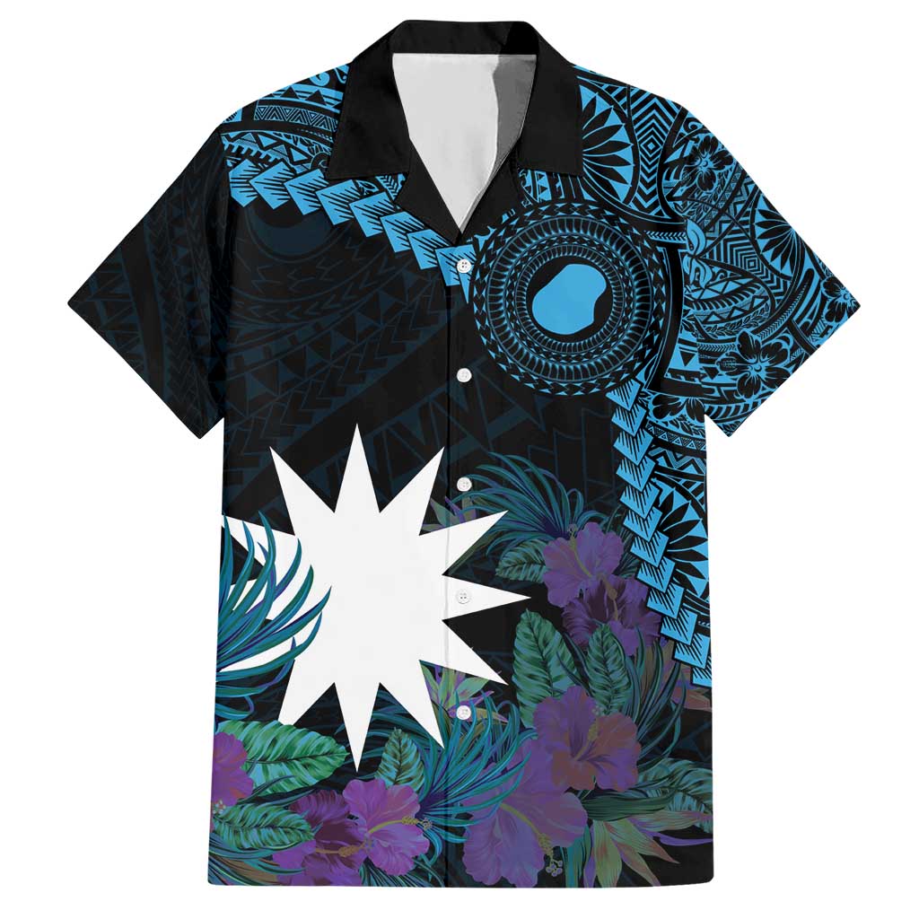 Blue Nauru Hawaiian Shirt Naoero Map With Polynesian Tropical Flowers LT14 Blue - Polynesian Pride