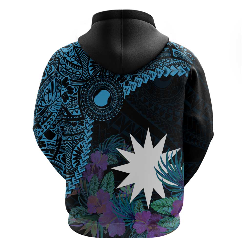 Blue Nauru Hoodie Naoero Map With Polynesian Tropical Flowers LT14 - Polynesian Pride