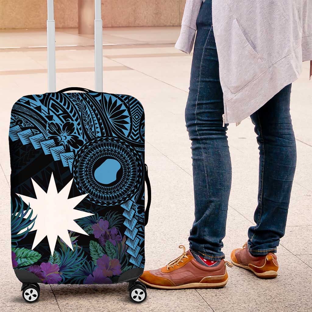 Blue Nauru Luggage Cover Naoero Map With Polynesian Tropical Flowers LT14 Blue - Polynesian Pride