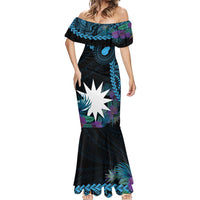 Blue Nauru Mermaid Dress Naoero Map With Polynesian Tropical Flowers LT14 - Polynesian Pride