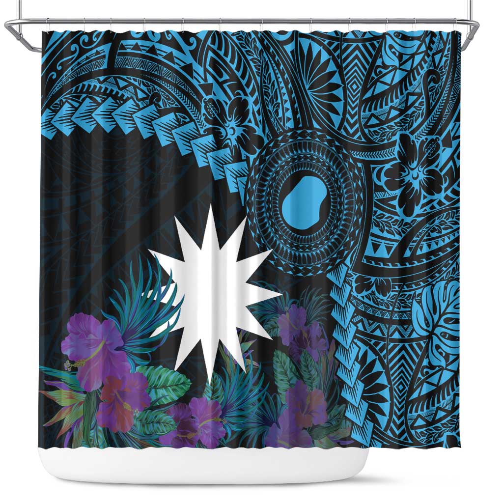 Blue Nauru Shower Curtain Naoero Map With Polynesian Tropical Flowers LT14 Blue - Polynesian Pride