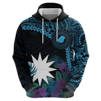 Blue Nauru Zip Hoodie Naoero Map With Polynesian Tropical Flowers LT14 - Polynesian Pride