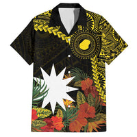 Gold Nauru Family Matching Tank Maxi Dress and Hawaiian Shirt Naoero Map With Polynesian Tropical Flowers