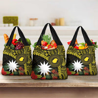 Gold Nauru Grocery Bag Naoero Map With Polynesian Tropical Flowers LT14 3-pack One Size Gold - Polynesian Pride