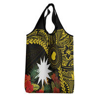Gold Nauru Grocery Bag Naoero Map With Polynesian Tropical Flowers LT14 - Polynesian Pride