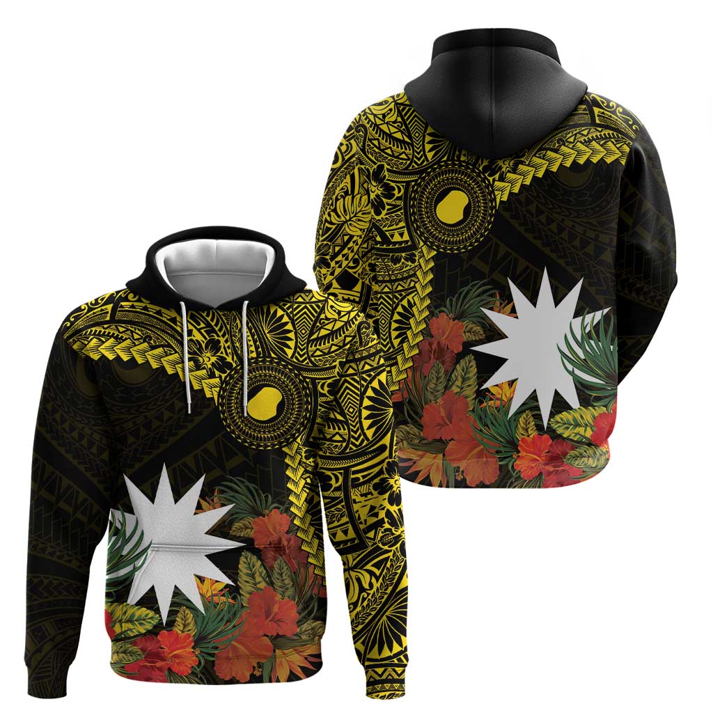 Gold Nauru Hoodie Naoero Map With Polynesian Tropical Flowers LT14 - Polynesian Pride