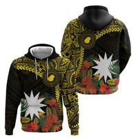 Gold Nauru Hoodie Naoero Map With Polynesian Tropical Flowers LT14 - Polynesian Pride