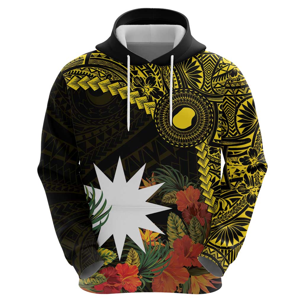 Gold Nauru Hoodie Naoero Map With Polynesian Tropical Flowers LT14 - Polynesian Pride