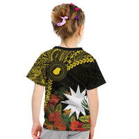 Gold Nauru Kid T Shirt Naoero Map With Polynesian Tropical Flowers