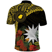 Gold Nauru Polo Shirt Naoero Map With Polynesian Tropical Flowers LT14 - Polynesian Pride