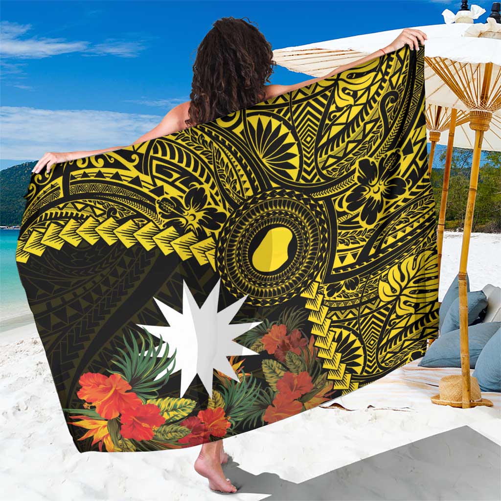 Gold Nauru Sarong Naoero Map With Polynesian Tropical Flowers LT14 One Size 44 x 66 inches Gold - Polynesian Pride