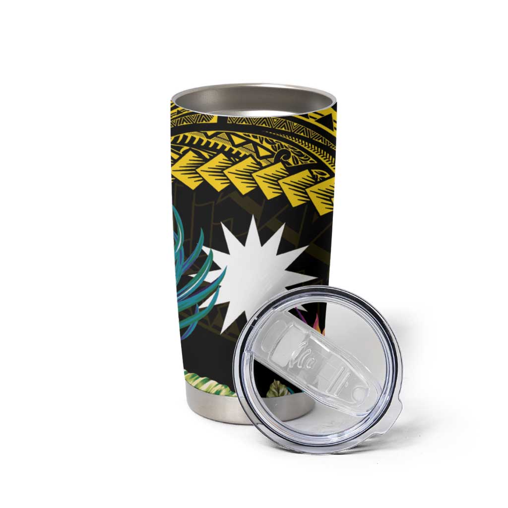 Gold Nauru Tumbler Cup Naoero Map With Polynesian Tropical Flowers