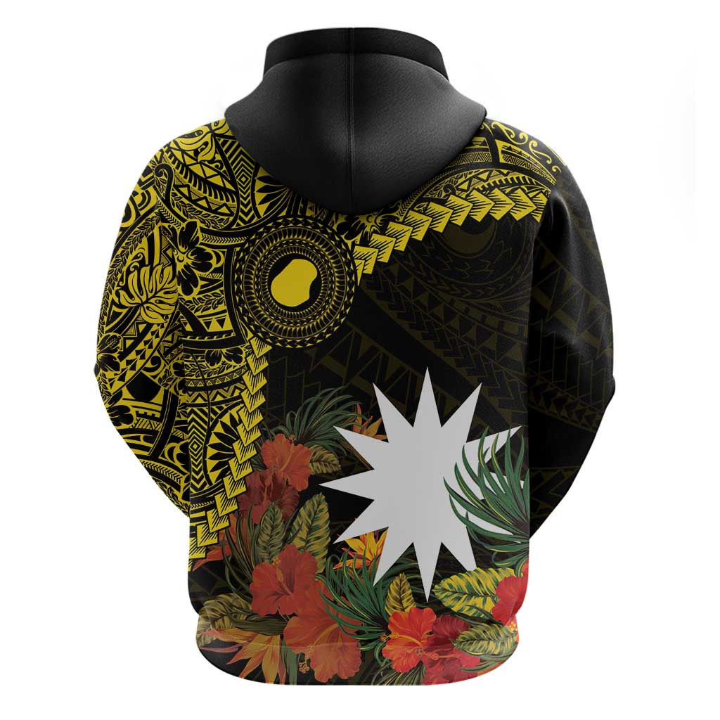 Gold Nauru Zip Hoodie Naoero Map With Polynesian Tropical Flowers LT14 - Polynesian Pride