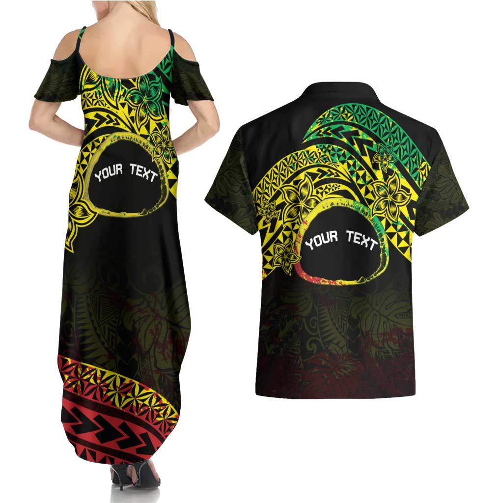 Personalised Nukuoro Atoll Couples Matching Summer Maxi Dress and Hawaiian Shirt Polynesian Tattoo Curves Reggae Version