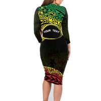 Personalised Nukuoro Atoll Family Matching Long Sleeve Bodycon Dress and Hawaiian Shirt Polynesian Tattoo Curves Reggae Version