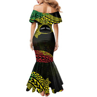 Personalised Nukuoro Atoll Family Matching Mermaid Dress and Hawaiian Shirt Polynesian Tattoo Curves Reggae Version