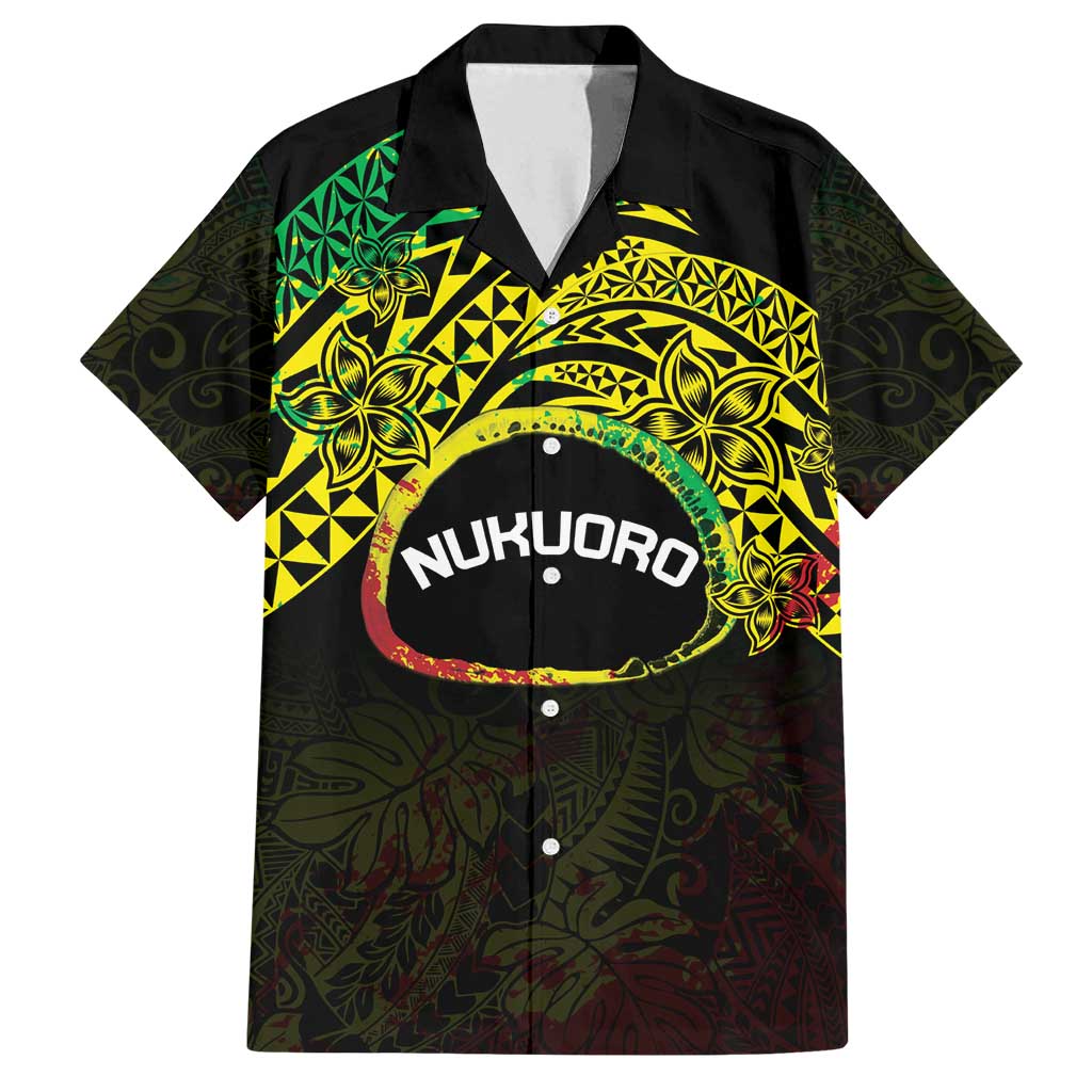 Personalised Nukuoro Atoll Family Matching Off Shoulder Maxi Dress and Hawaiian Shirt Polynesian Tattoo Curves Reggae Version