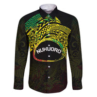 Personalised Nukuoro Atoll Family Matching Short Sleeve Bodycon Dress and Hawaiian Shirt Polynesian Tattoo Curves Reggae Version LT14 Dad's Shirt - Long Sleeve Reggae - Polynesian Pride