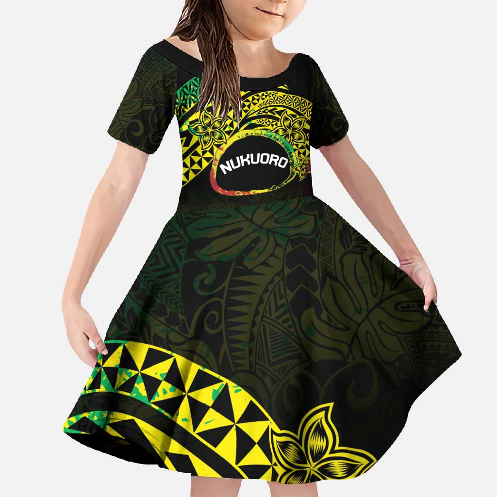 Personalised Nukuoro Atoll Family Matching Tank Maxi Dress and Hawaiian Shirt Polynesian Tattoo Curves Reggae Version LT14 Daughter's Dress Reggae - Polynesian Pride