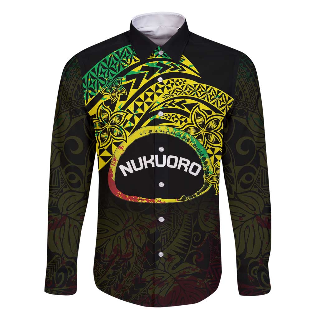 Personalised Nukuoro Atoll Family Matching Tank Maxi Dress and Hawaiian Shirt Polynesian Tattoo Curves Reggae Version LT14 Dad's Shirt - Long Sleeve Reggae - Polynesian Pride