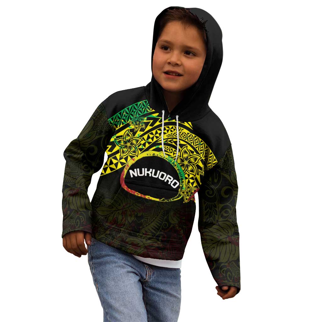 Personalised Nukuoro Atoll Kid Hoodie Polynesian Tattoo Curves Reggae Version