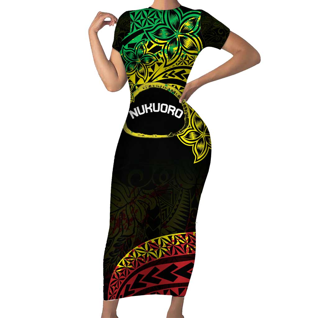 Personalised Nukuoro Atoll Short Sleeve Bodycon Dress Polynesian Tattoo Curves Reggae Version LT14 Long Dress Reggae - Polynesian Pride