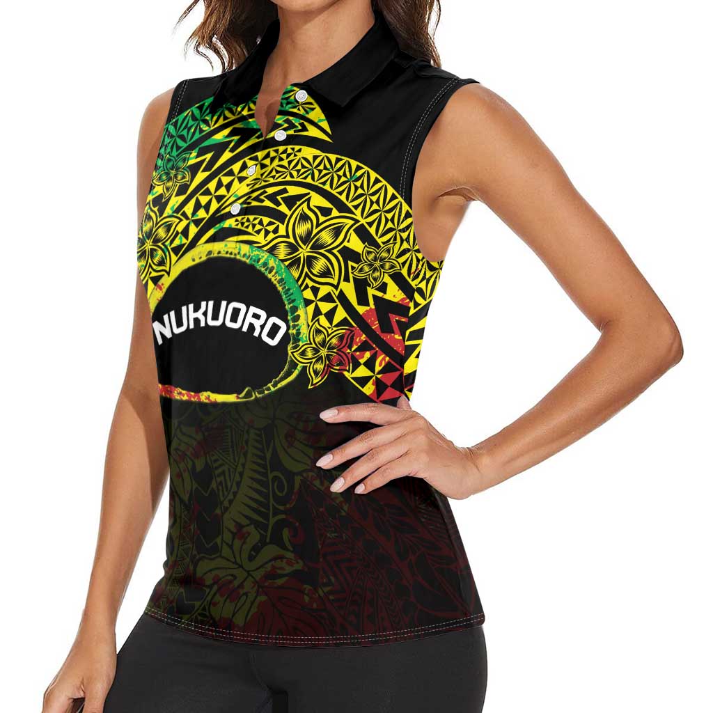 Personalised Nukuoro Atoll Women Sleeveless Polo Shirt Polynesian Tattoo Curves Reggae Version