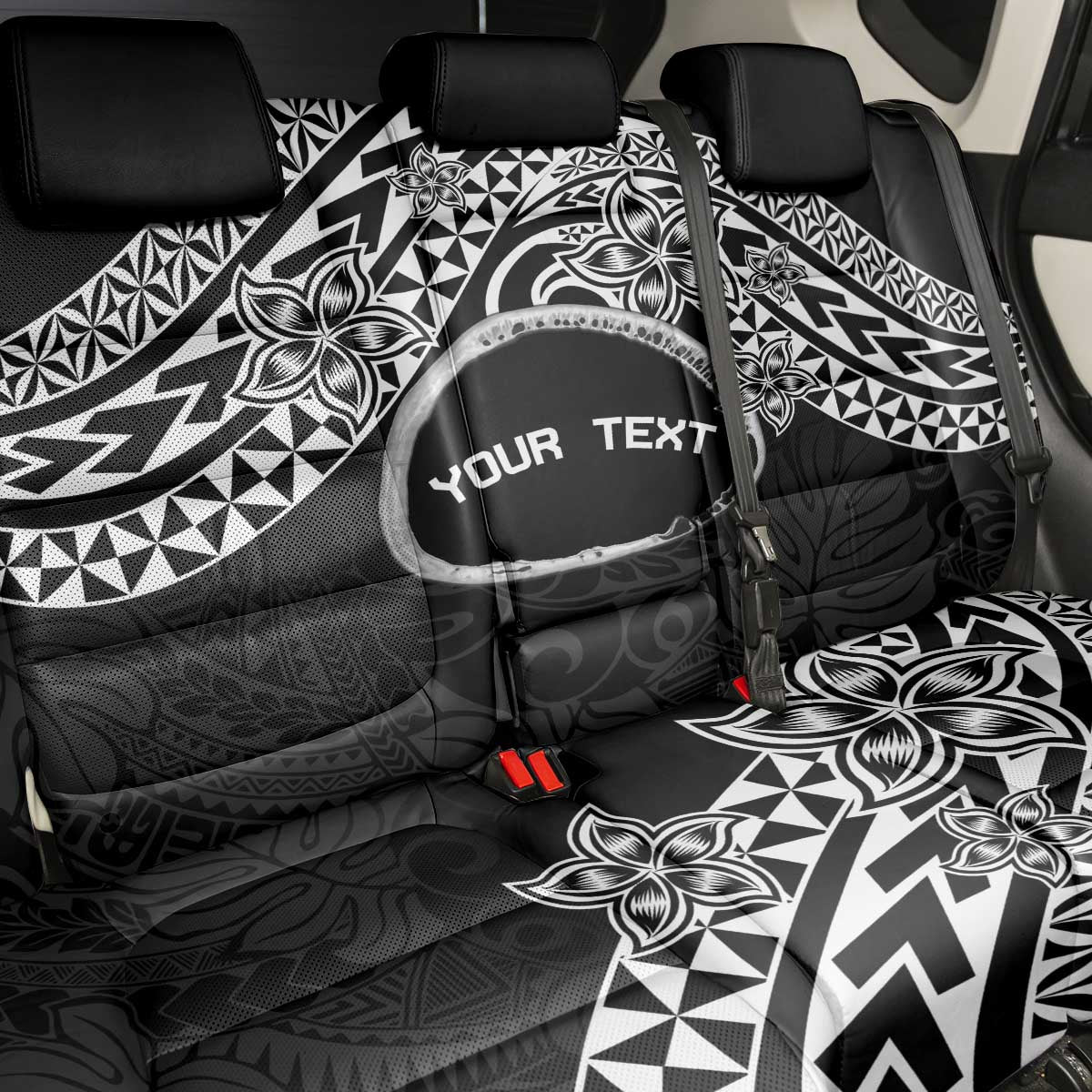 Personalised Pohnpei Nukuoro Micronesia Back Car Seat Cover Polynesian Tattoo Curves Black Version