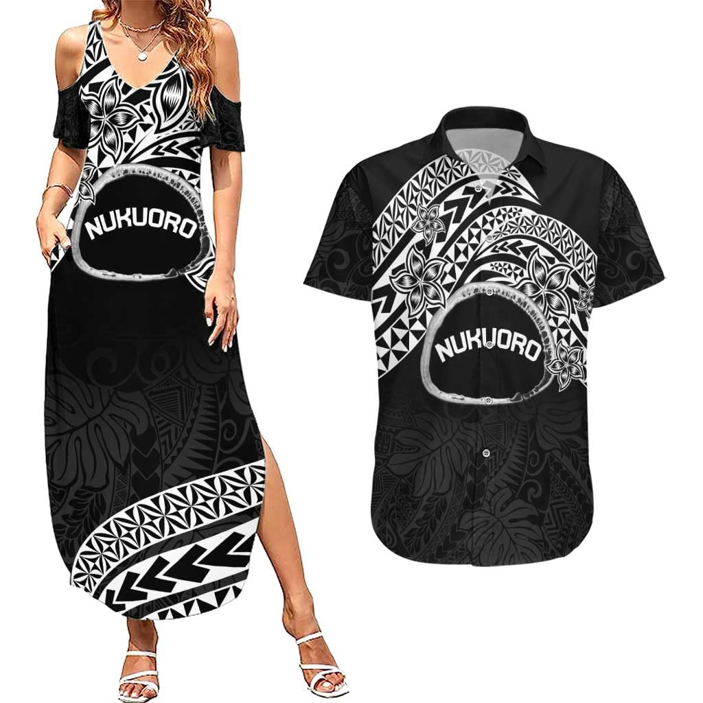Personalised Pohnpei Nukuoro Micronesia Couples Matching Summer Maxi Dress and Hawaiian Shirt Polynesian Tattoo Curves Black Version LT14 Black - Polynesian Pride