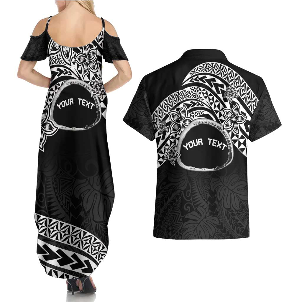 Personalised Pohnpei Nukuoro Micronesia Couples Matching Summer Maxi Dress and Hawaiian Shirt Polynesian Tattoo Curves Black Version LT14 - Polynesian Pride
