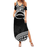 Personalised Pohnpei Nukuoro Micronesia Family Matching Summer Maxi Dress and Hawaiian Shirt Polynesian Tattoo Curves Black Version