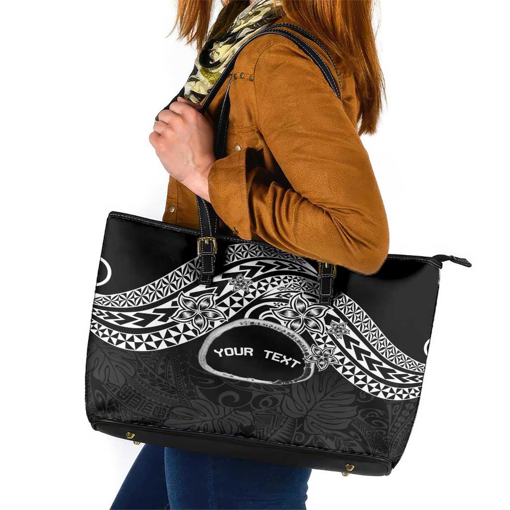 Personalised Pohnpei Nukuoro Micronesia Leather Tote Bag Polynesian Tattoo Curves Black Version LT14 Black - Polynesian Pride