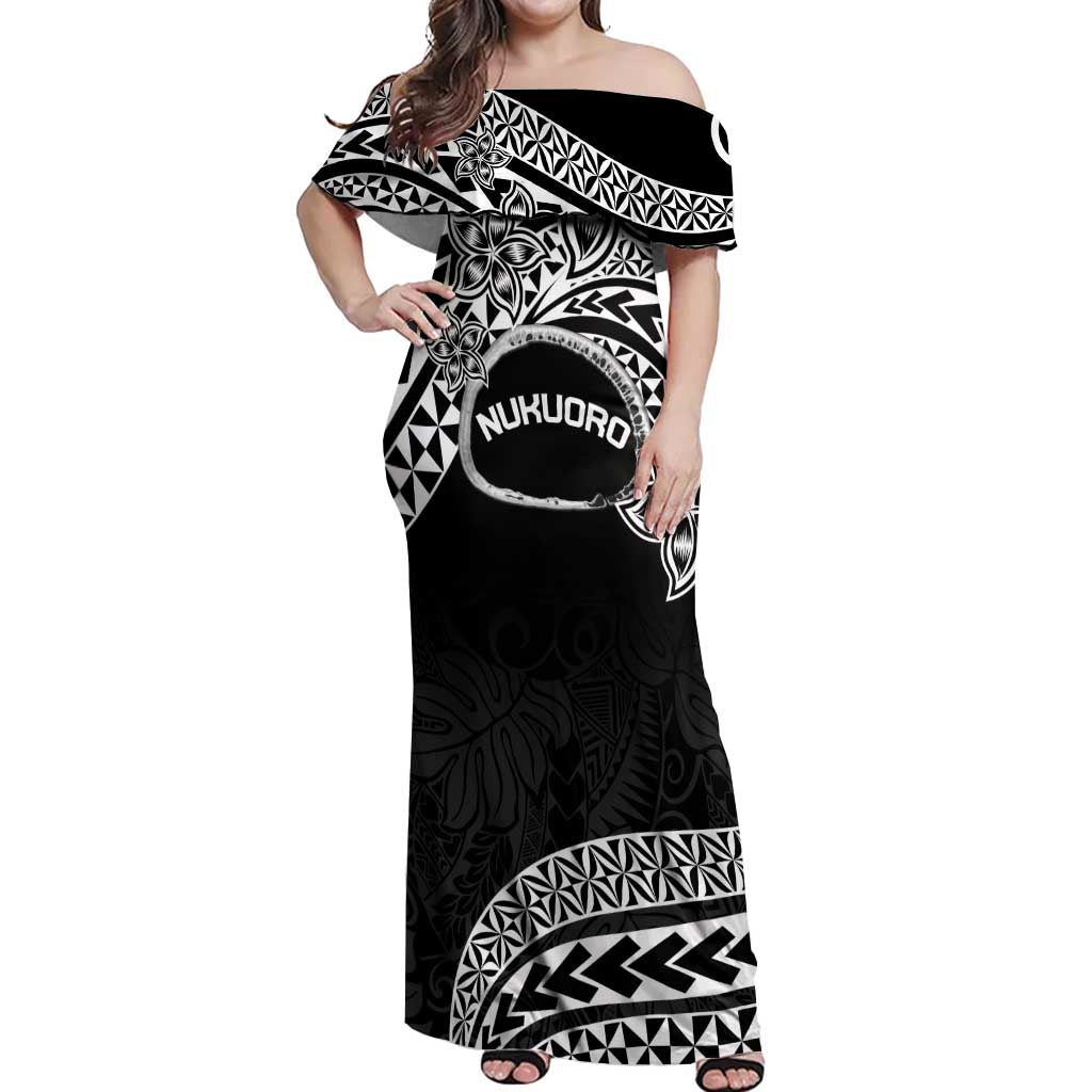 Personalised Pohnpei Nukuoro Micronesia Off Shoulder Maxi Dress Polynesian Tattoo Curves Black Version LT14 Women Black - Polynesian Pride