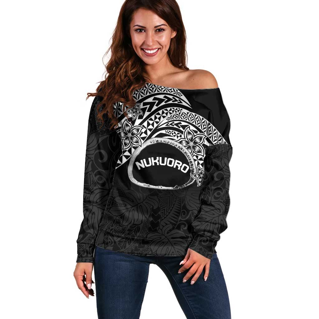Personalised Pohnpei Nukuoro Micronesia Off Shoulder Sweater Polynesian Tattoo Curves Black Version LT14 Women Black - Polynesian Pride