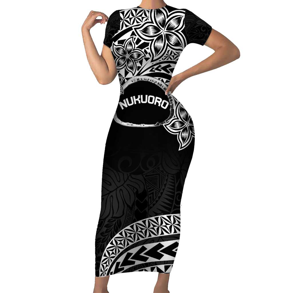 Personalised Pohnpei Nukuoro Micronesia Short Sleeve Bodycon Dress Polynesian Tattoo Curves Black Version LT14 Long Dress Black - Polynesian Pride