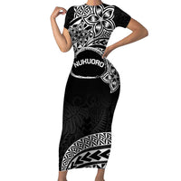 Personalised Pohnpei Nukuoro Micronesia Short Sleeve Bodycon Dress Polynesian Tattoo Curves Black Version